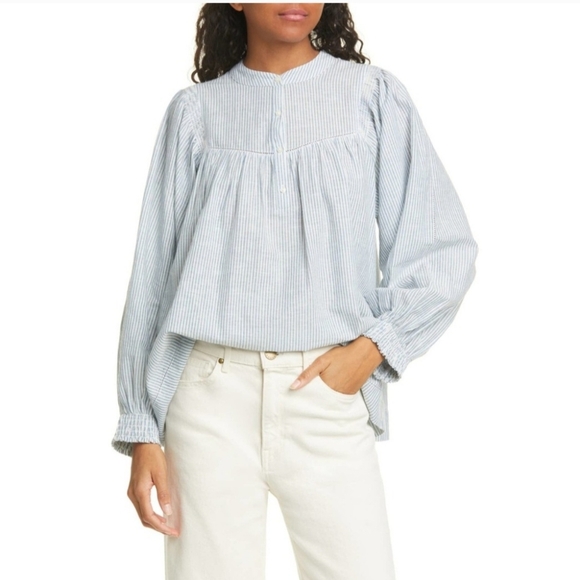 The Great Shepherd Striped Blue White Striped Long Sleeve Blouse - Picture 1 of 14